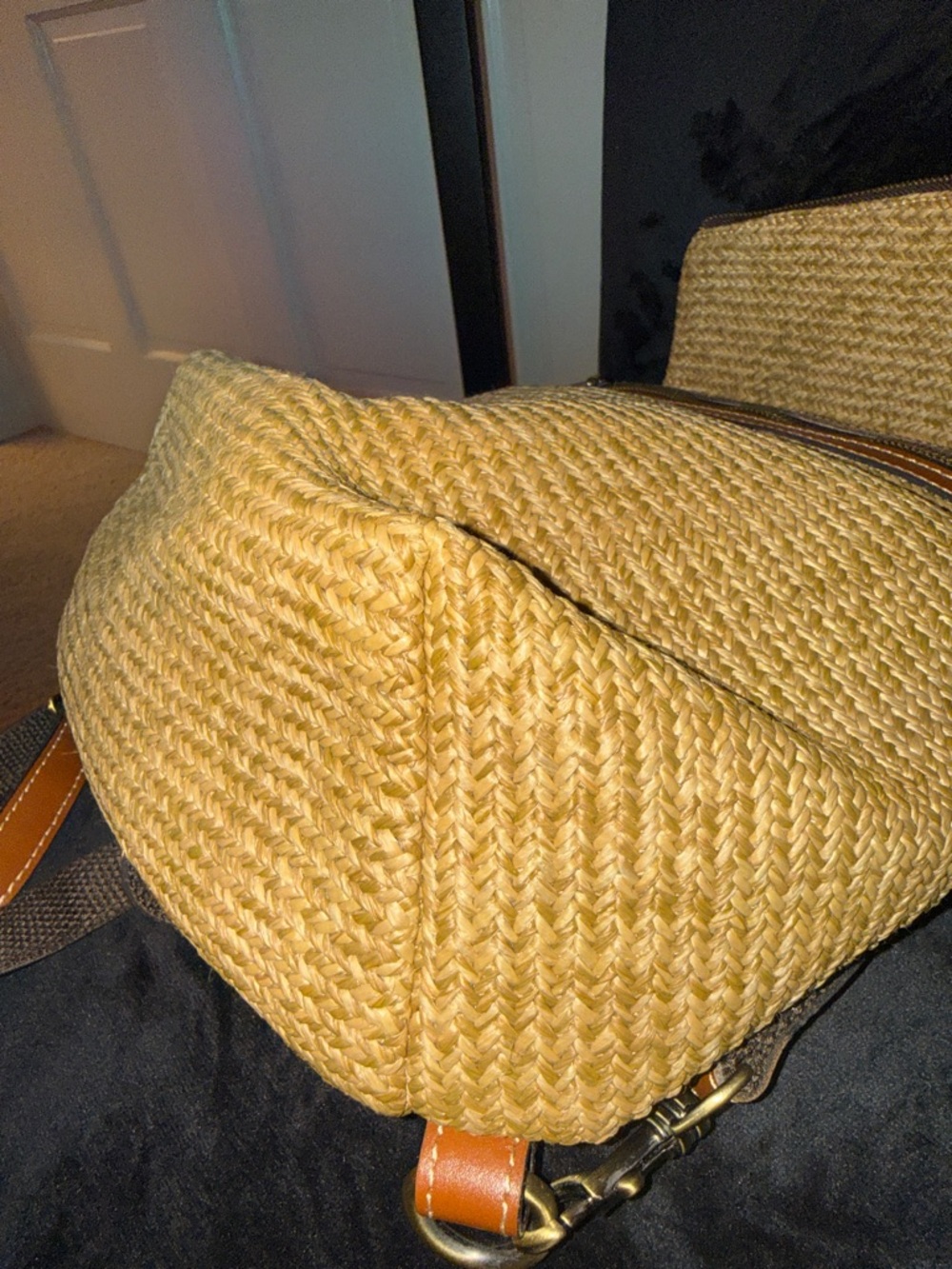 Patricia Nash Woven Straw Converter Backpack to Crossbody Bag Leather Trim - Picture 11 of 15
